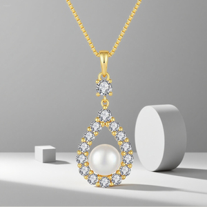 שרשרת פנינים וכסף שרשרת פנינים וזהב בצורת טיפה של נשים בצורת תליון 8 מ "מ - Product Image 6