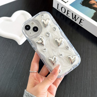 Coque de téléphone en TPU époxy avec bord ondulé et motif papillon cœur d'amour 3D argenté IDEAL pour Apple iPhone 11 12 13 14 15 16 17 Pro Max