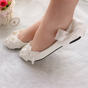 <span class=keywords><strong>Bai</strong></span>, zapatos de boda con lazo blanco para mujer, zapatos de boda de talla grande para mujer, zapatos de dama de honor sin cordones con perlas y mariposas - Product Image 1