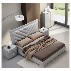 NOVA MHAA002-cama King Size moderna, conjunto de dormitorio completo, incluye cama con cabecero tapizado y armarios