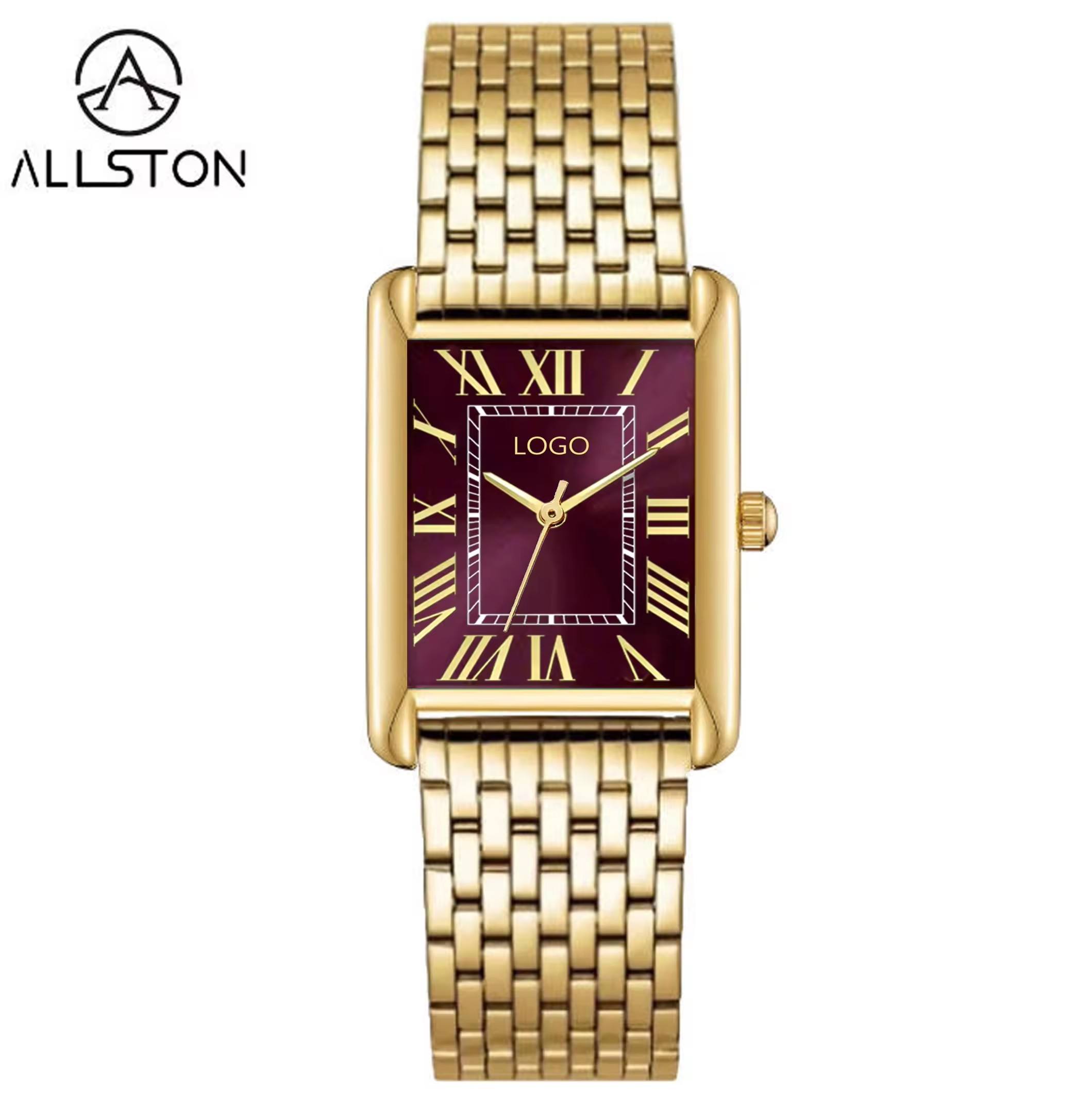 boîtier en or + cadran soleil rouge vin/01