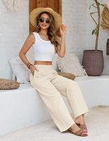 Pantalon de plage décontracté et élégant pour femme, coupe ample en coton léger, taille élastique large, couleur unie, confortable, avec poches