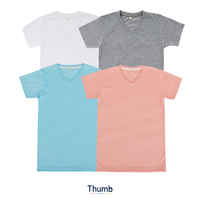 T-shirt en jersey 100 % polyester à col en V, manches courtes, séchage rapide, écologique, infroissable, respirant, 180 grammes, uni, décontracté