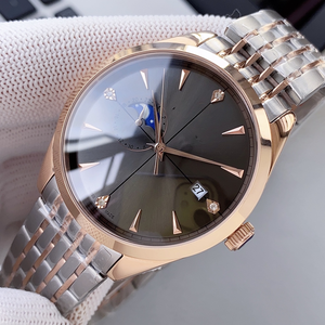 Montre de luxe pour homme avec phase lunaire sur mesure en gros - Fabrication suisse, cadran argenté avec index en diamant, bracelet en acier inoxydable - Product Image 6