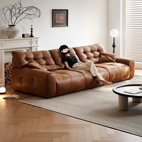 Canapé 3 places droit et long en cuir ciré, style vintage français Big Bear, avec largeur de siège réglable, pour salon, Divano in Pelle