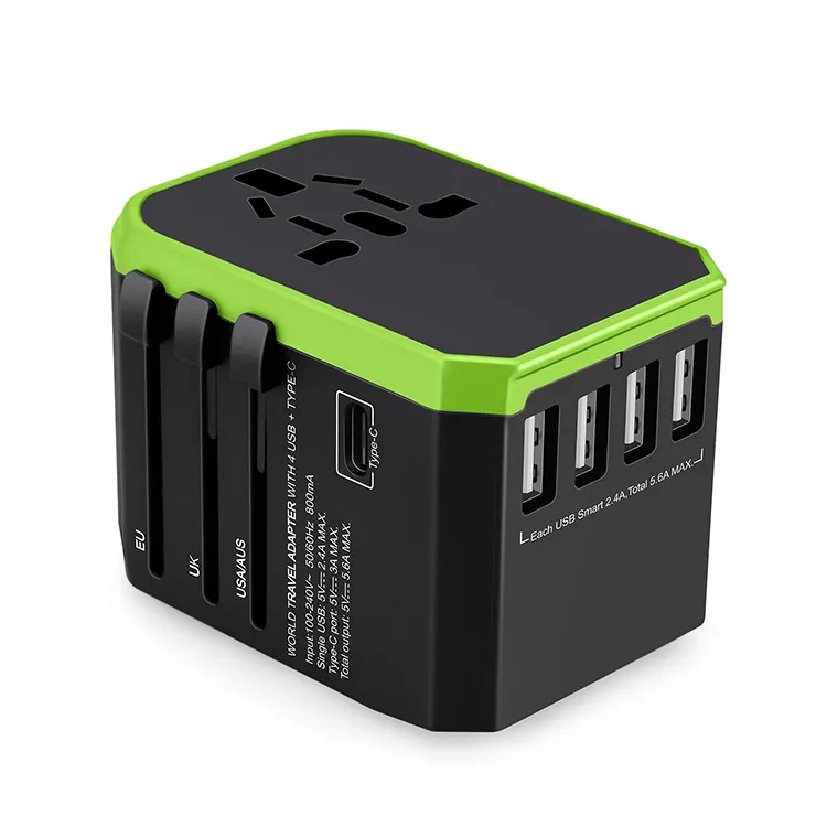 High quality adapter plug with socket universal travel adapter with 5600mA 4USB Quick Charger with Type-C