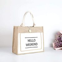 Sac fourre-tout en jute écologique réutilisable de haute qualité avec fermeture éclair et logo personnalisé imprimé, idéal pour la plage, les courses ou comme sac cadeau.