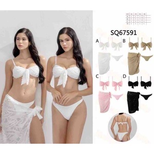 ชุดคลุมว่ายน้ำ HDJ แบบ 2 ชิ้น แต่งโบว์ ผ้าถัก ผสมสแปนเด็กซ์ โพลีเอสเตอร์ ไซส์พลัส เอวยางยืด คอแบบผูก สายคล้องคอ ทรงเข้ารูป มินิ - Product Image 3