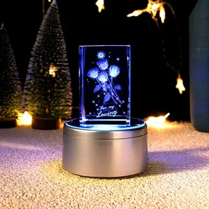 Personal isierte benutzer definierte 3D-Lasergravur Glas würfel Foto rahmen 3D-Foto Kristall würfel für Hochzeits bevorzugung/Weihnachts geschenk