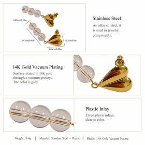 Boucles d'oreilles pendantes sculptées avec perles transparentes en acier inoxydable plaqué or 14 carats sous vide - Product Image 2