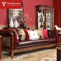 Muebles de Sala de Estar Estilo Inglés y Sofá de Madera Maciza Estilo Americano, Combinación de Sofá de Tres Plazas para Apartamento Grande