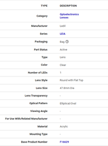 Ledils F16629_LEIA-SUB-O Lentilles et assemblages LED SUBLENS 1POS Transparentes Elliptiques/Ovales PMMA 47,8 mm de diamètre Transmittance >90% - Product Image 5