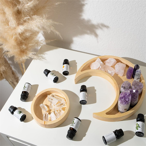 Organizador de almacenamiento de cristales de madera Soporte de cristal de madera maciza Bandeja de luna con exhibición de plato redondo - Product Image 4