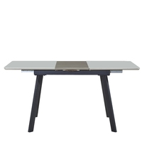 Table à manger contemporaine extensible et peu encombrante pour 6 personnes avec plateau en verre et pieds en métal, construction en MDF