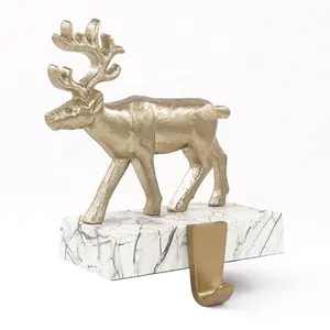 Trendy Christmas Ornaments Gold Stag Stocking Holder Marble Christmas Decoration