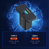 Chargeur USB universel 12V 24V pour voiture, montage caché sur panneau, double port 18W QC USB-A, 36W PD USB-C, charge rapide, prise d'alimentation