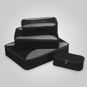 Cubes de rangement pliables pour bagages de voyage personnalisés en couleur noire, ensemble de 6 pièces, organisateur de vêtements en maille avec logo - Product Image 3