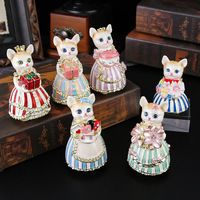 Boîte à bijoux en métal en forme de chat princesse, figurine à charnières, décoration, ornement, statues d'animaux en émail