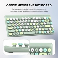 Set Keyboard dan Mouse Nirkabel 2.4G 86 Tombol Ergonomis Tahan Air Warna Hijau Cerah Multimedia dan Mouse 3D 1200 DPI