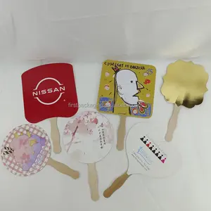 Custom Printing And Shape Paper Hand Fan With Wood Handle For Party Favors