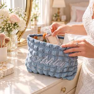 Personalized Name Large Capacity Travel Bubble Cosmetic Bag, Soft Puffer Toiletry Pouch with Zip, Lightweight Makeup Organizer - Product Image 4