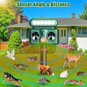 Détection de mouvement répulsif pour animaux d'extérieur solaire à ultrasons Lumière stroboscopique LED Dispositif de dissuasion solide pour cerfs Pièges à parasites pour chiens - Product Image 5