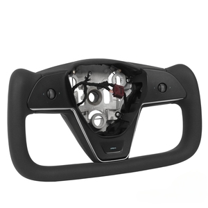 Volante de Coche Personalizado de Moda Modelo X Yoke, de Cuero a Cuadros y Fibra de Carbono para Tesla - Product Image 1
