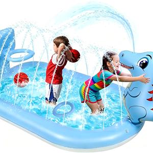 MAKE WAVES Colorful Blue Dinosaur PVC Inflatable Sprinkler <b>Pool</b> Toy <b>for</b> Kids-Outdoor Use - Product Image 1