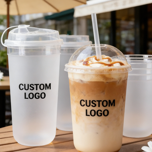 แก้วกาแฟพลาสติกฝ้าแบบกำหนดเองขายส่งพร้อมฝาปิด ขนาดใหญ่ สำหรับร้านกาแฟ - Product Image 5
