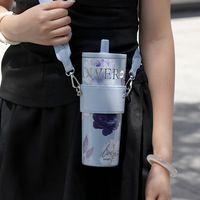 Vaso Térmico de Acero Inoxidable 316 con Diseño Floral, Ecológico, de Gran Capacidad (710 ml), Aislado por 12 Horas, con Pajita, para Mujer