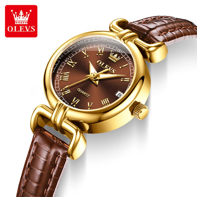 OLEVS 5645 Leather Ladies Wristwatches Jewelry Fashion Women's Quartz Watches Minimalist Waterproof Watch for Women