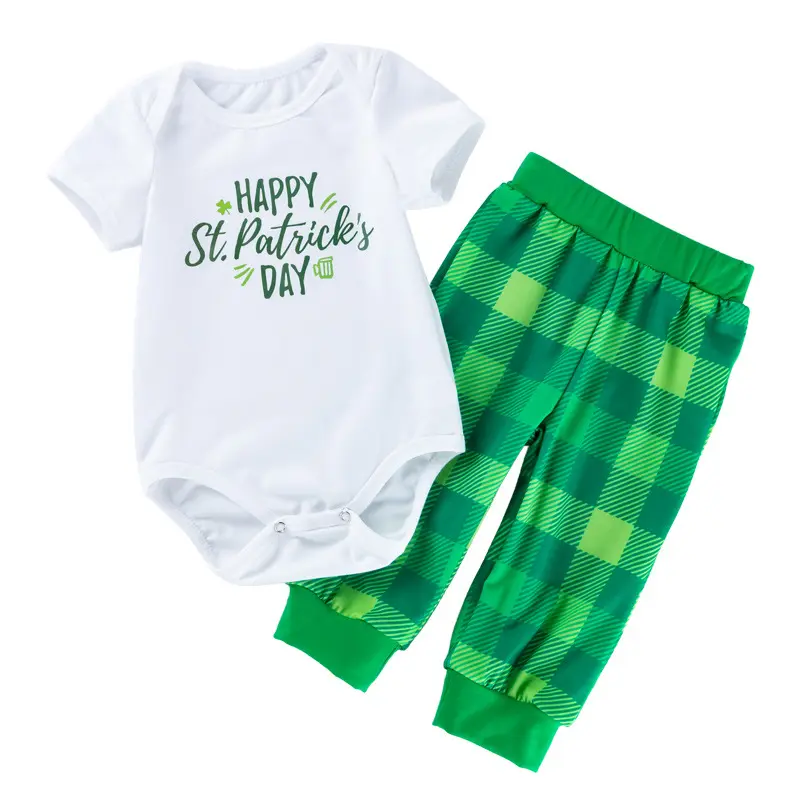 Pasgeboren 0-24 Maanden 100% Katoenen Baby Romper Baby Kleding Met Korte Mouwen St Patricks Lucky Kabouter Baby Rompertjes Groothandel