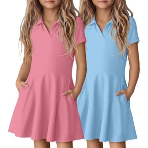 Robe d'uniforme scolaire pour filles, col polo, coupe trapèze, avec poches, en coton, robe décontractée d'été, style skater - Product Image 1