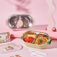 Boîte à bento pour enfants à faible MOQ - Boîte à lunch en acier inoxydable à 2 compartiments avec couvercle PP anti-fuite, récipient alimentaire durable pour garçons et filles