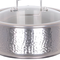 Marmite à soupe en acier martelé triple couche de 20-28 cm avec couvercle en verre à rebord large, ustensile de cuisson en acier inoxydable pour cuisinière à gaz et électrique