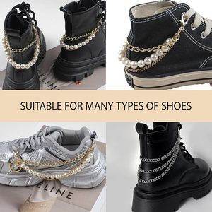 Cadenas de perlas doradas para zapatos, dijes para botas, cadenas de joyería para cordones de zapatos, dijes para bolsos, accesorios punk para zapatos para mujer y niña - Product Image 5