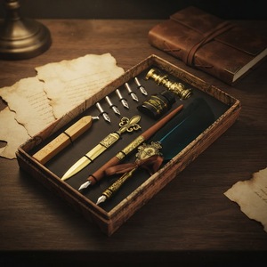 Penna Stilografica in Metallo Stile Calligrafia Retrò, Logo Personalizzato, Penna a Immersione, Regalo Aziendale, Set con Penna a Piuma, Sigillo in Ceralacca, <span class=keywords><strong>Pennino</strong></span> Obliquo da 0,7 mm - Product Image 5