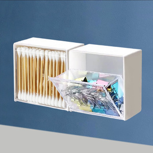 Boîte de rangement pour cotons-tiges sans perçage, boîte de rangement murale pour tampons démaquillants, attaches pour cheveux et élastiques, design créatif - Product Image 2