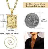Collier Pendentif Lettre Initiale Plaqué Or 14K, Monogramme Carré Capital A-Z, Chaîne Figaro, Bijoux pour Hommes et Femmes