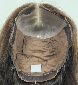 Perruque en cheveux naturels de style européen, Ombré brun cendré avec mèches piano, Balayage froid et chaud, Dessus en dentelle noué à la main, Perruques médicales - Product Image 4