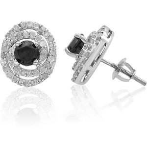 Ornaatis Diamond Stud <b>Earrings</b> 1.52 Cttw Round Cut White And Black Fancy Dark 10K Solid White Gold Screw <b>Back</b> - Product Image 1