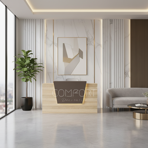 Comptoir d'accueil commercial de luxe moderne en bois massif à hauteur réglable, blanc et or, pour salon de manucure, centre commercial, hôtel - Product Image 3