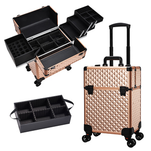 Rolling Large Cosmetic Trolley <b>Case</b> with Removable Middle Layer 4 Storage Trays Professional <b>Makeup</b> Trolley Nail Organizer - Product Image 1