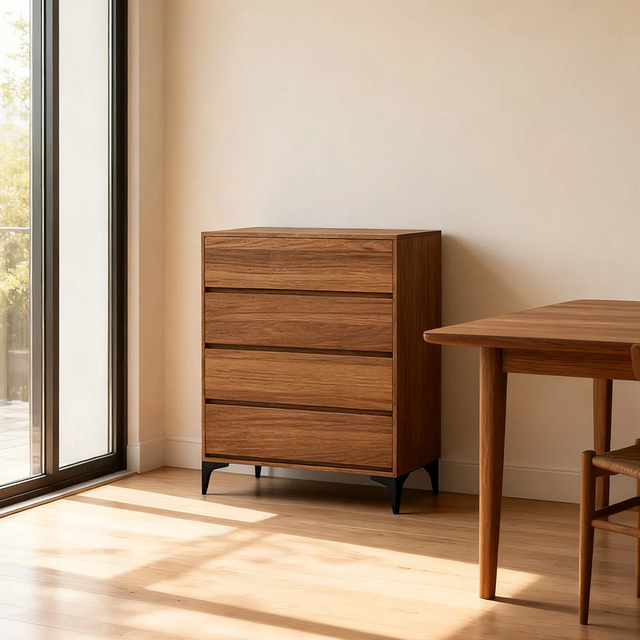4 Drawer Chest of Drawers Modern Minimalist Bedroom Storage Cabinet Dresser with Black Metal Legs for Living Room Home Furniture