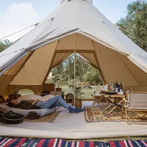 4-Seizoen Waterdicht Katoen Canvas Grote Familie Kamp Beige Kleur Bell Tent Jacht Muur Tent