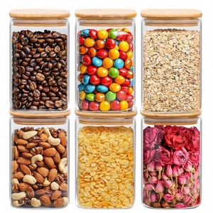 Juego de Recipientes Cuadrados de Vidrio de 1.2 QT con 6 Tapas Herméticas, Aptos para Lavavajillas, Multifuncionales para Galletas, Harina y Avena - Product Image 2