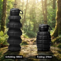 Bouteille d'eau sport en silicone écologique de 500 ml, en forme de grenade, qualité alimentaire, à boire directement, compatible lave-vaisselle, unisexe, pour les voyages et la randonnée