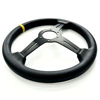 Volant de course universel à 3 branches style JDM en cuir noir 25-30mm avec marqueur supérieur jaune pour voitures de performance