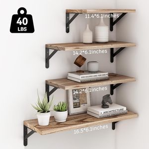 Solid Wood <b>Wall</b> <b>Mounted</b> <b>Shelf</b> 3 Tier Rectangle Durable Multipurpose Storage Rack For Bedroom Living Room - Product Image 3