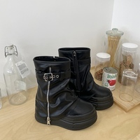Bottines à plateforme pour femmes, fermeture éclair avant, boucle décorative, semelle épaisse et robuste, bottines courtes tendance pour femmes